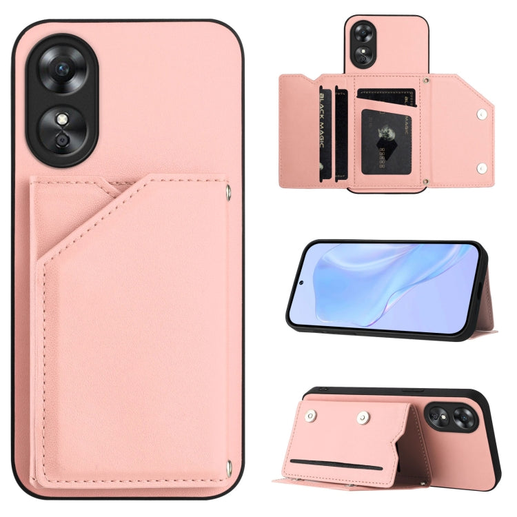 Skin Feel Four Card Slots Phone Case with Wrist Strap, For OPPO A38 4G / A18 4G Global, For OPPO A58 4G Global, For OPPO Reno10 Pro 5G Global, For OPPO A78 4G Global, For OPPO A17, For OPPO A79 5G Global