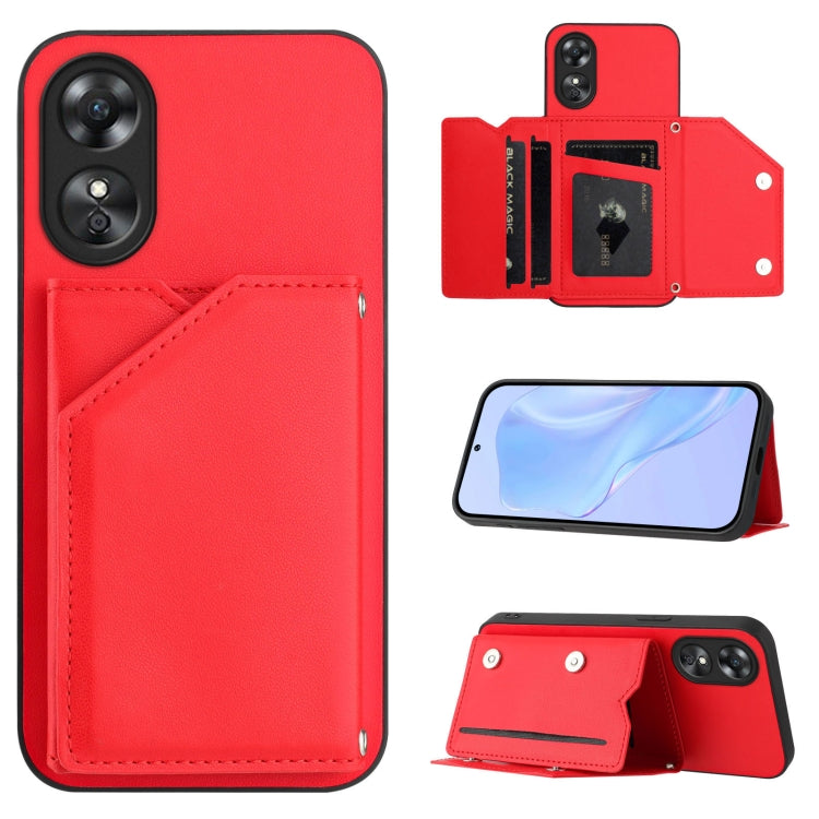 Skin Feel Four Card Slots Phone Case with Wrist Strap, For OPPO A38 4G / A18 4G Global, For OPPO A58 4G Global, For OPPO Reno10 Pro 5G Global, For OPPO A78 4G Global, For OPPO A17, For OPPO A79 5G Global