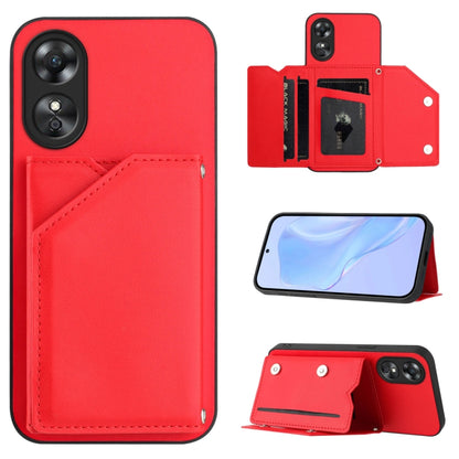 Skin Feel Four Card Slots Phone Case with Wrist Strap, For OPPO A38 4G / A18 4G Global, For OPPO A58 4G Global, For OPPO Reno10 Pro 5G Global, For OPPO A78 4G Global, For OPPO A17, For OPPO A79 5G Global