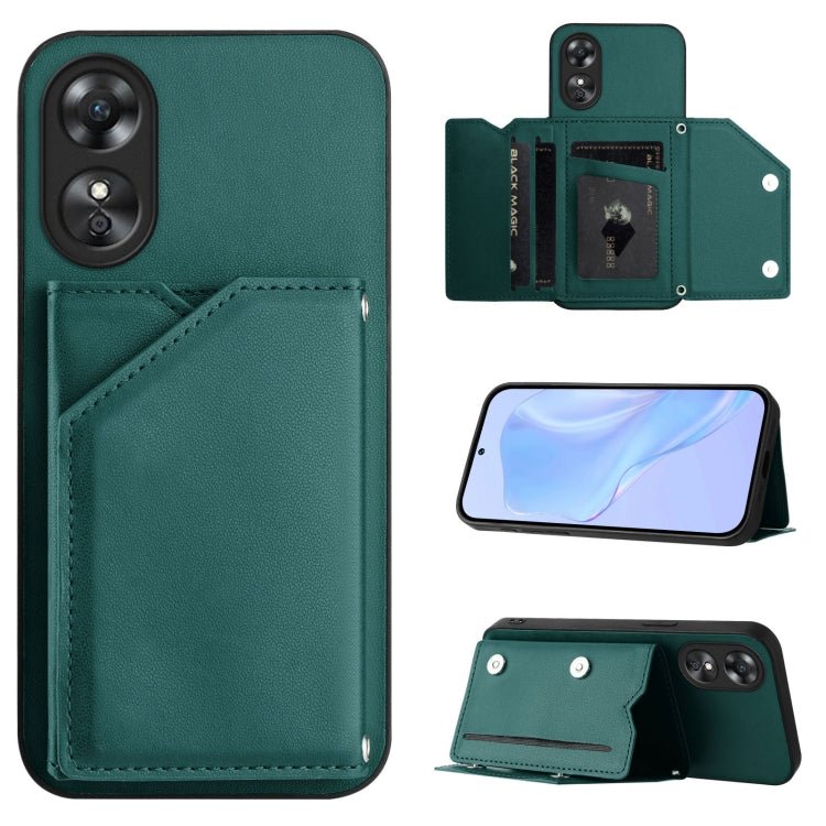 Skin Feel Four Card Slots Phone Case with Wrist Strap, For OPPO A38 4G / A18 4G Global, For OPPO A58 4G Global, For OPPO Reno10 Pro 5G Global, For OPPO A78 4G Global, For OPPO A17, For OPPO A79 5G Global