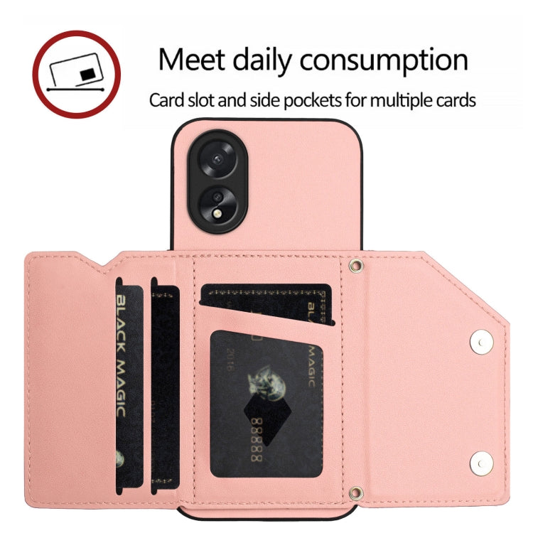 Skin Feel Four Card Slots Phone Case with Wrist Strap, For OPPO A38 4G / A18 4G Global, For OPPO A58 4G Global, For OPPO Reno10 Pro 5G Global, For OPPO A78 4G Global, For OPPO A17, For OPPO A79 5G Global