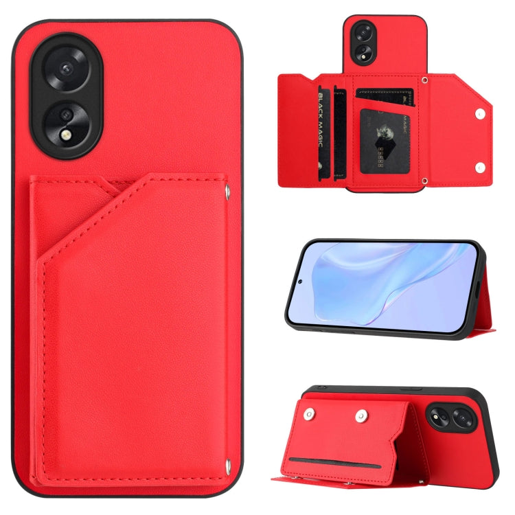 Skin Feel Four Card Slots Phone Case with Wrist Strap, For OPPO A38 4G / A18 4G Global, For OPPO A58 4G Global, For OPPO Reno10 Pro 5G Global, For OPPO A78 4G Global, For OPPO A17, For OPPO A79 5G Global