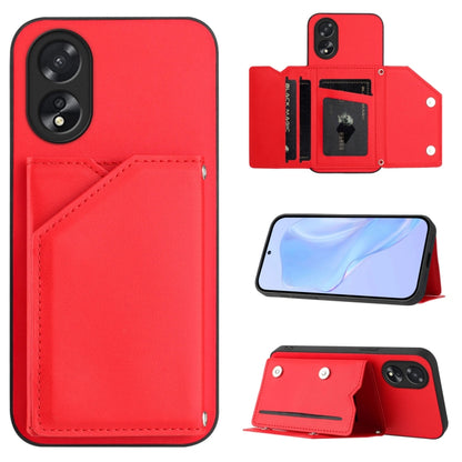 Skin Feel Four Card Slots Phone Case with Wrist Strap, For OPPO A38 4G / A18 4G Global, For OPPO A58 4G Global, For OPPO Reno10 Pro 5G Global, For OPPO A78 4G Global, For OPPO A17, For OPPO A79 5G Global