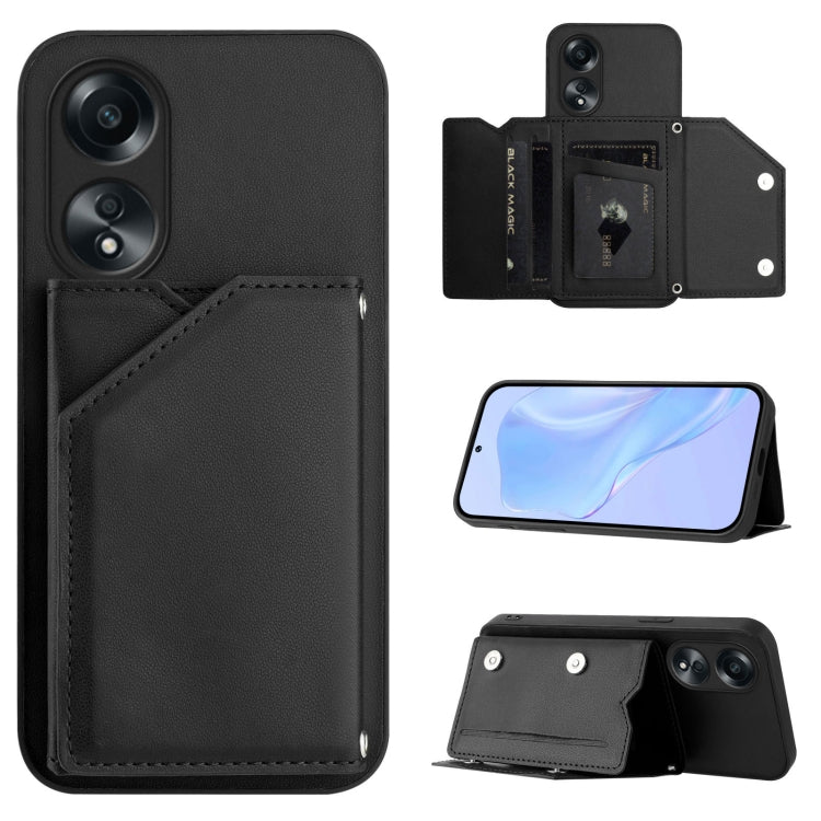 Skin Feel Four Card Slots Phone Case with Wrist Strap, For OPPO A38 4G / A18 4G Global, For OPPO A58 4G Global, For OPPO Reno10 Pro 5G Global, For OPPO A78 4G Global, For OPPO A17, For OPPO A79 5G Global