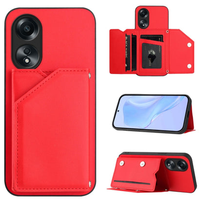 Skin Feel Four Card Slots Phone Case with Wrist Strap, For OPPO A38 4G / A18 4G Global, For OPPO A58 4G Global, For OPPO Reno10 Pro 5G Global, For OPPO A78 4G Global, For OPPO A17, For OPPO A79 5G Global