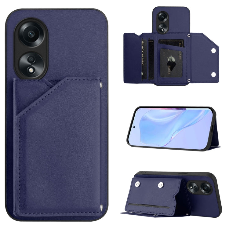 Skin Feel Four Card Slots Phone Case with Wrist Strap, For OPPO A38 4G / A18 4G Global, For OPPO A58 4G Global, For OPPO Reno10 Pro 5G Global, For OPPO A78 4G Global, For OPPO A17, For OPPO A79 5G Global