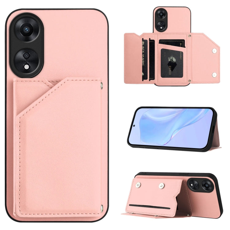 Skin Feel Four Card Slots Phone Case with Wrist Strap, For OPPO A38 4G / A18 4G Global, For OPPO A58 4G Global, For OPPO Reno10 Pro 5G Global, For OPPO A78 4G Global, For OPPO A17, For OPPO A79 5G Global