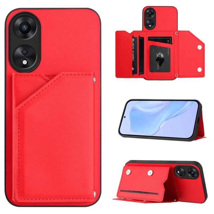 Skin Feel Four Card Slots Phone Case with Wrist Strap, For OPPO A38 4G / A18 4G Global, For OPPO A58 4G Global, For OPPO Reno10 Pro 5G Global, For OPPO A78 4G Global, For OPPO A17, For OPPO A79 5G Global