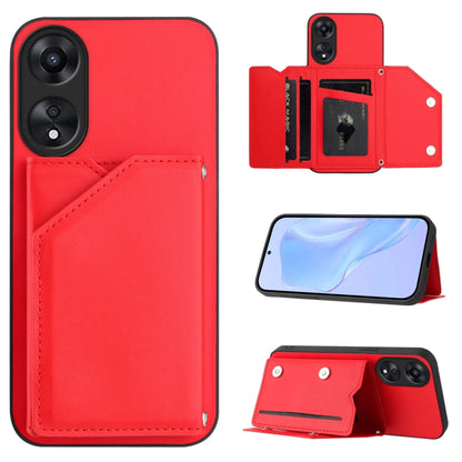 Skin Feel Four Card Slots Phone Case with Wrist Strap, For OPPO A38 4G / A18 4G Global, For OPPO A58 4G Global, For OPPO Reno10 Pro 5G Global, For OPPO A78 4G Global, For OPPO A17, For OPPO A79 5G Global