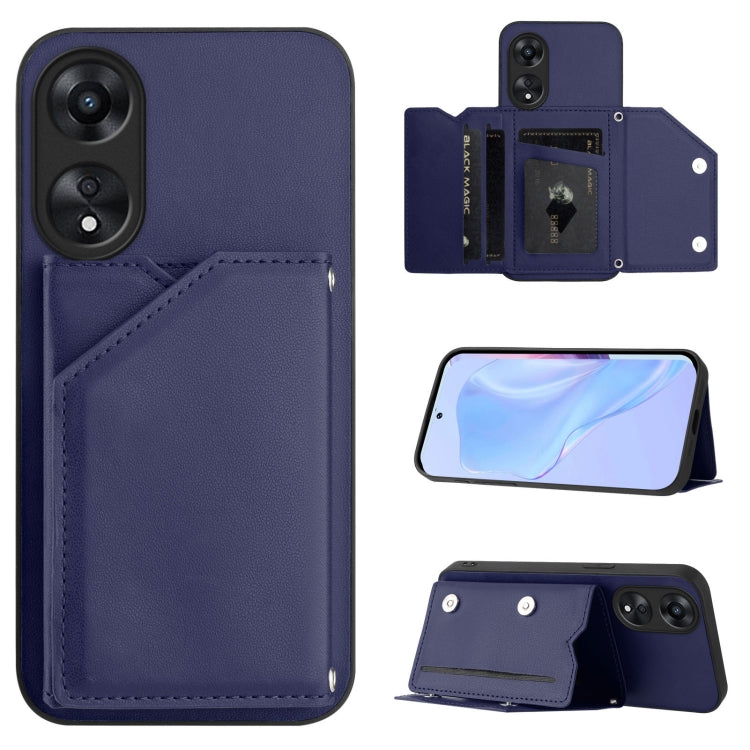 Skin Feel Four Card Slots Phone Case with Wrist Strap, For OPPO A38 4G / A18 4G Global, For OPPO A58 4G Global, For OPPO Reno10 Pro 5G Global, For OPPO A78 4G Global, For OPPO A17, For OPPO A79 5G Global