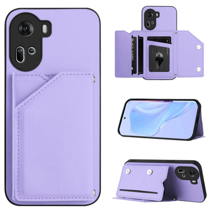 Purple phone case with card slots and wrist strap, flip wallet cover