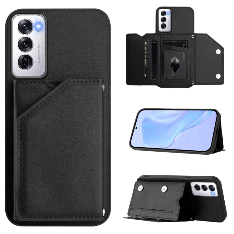 Black leather-style phone case with wrist strap and four card slots