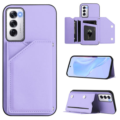 Purple leather-style phone case with wrist strap and four card slots