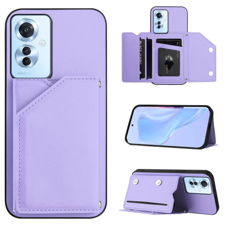 Light purple phone case with card slots and wrist strap, folio flap and stand