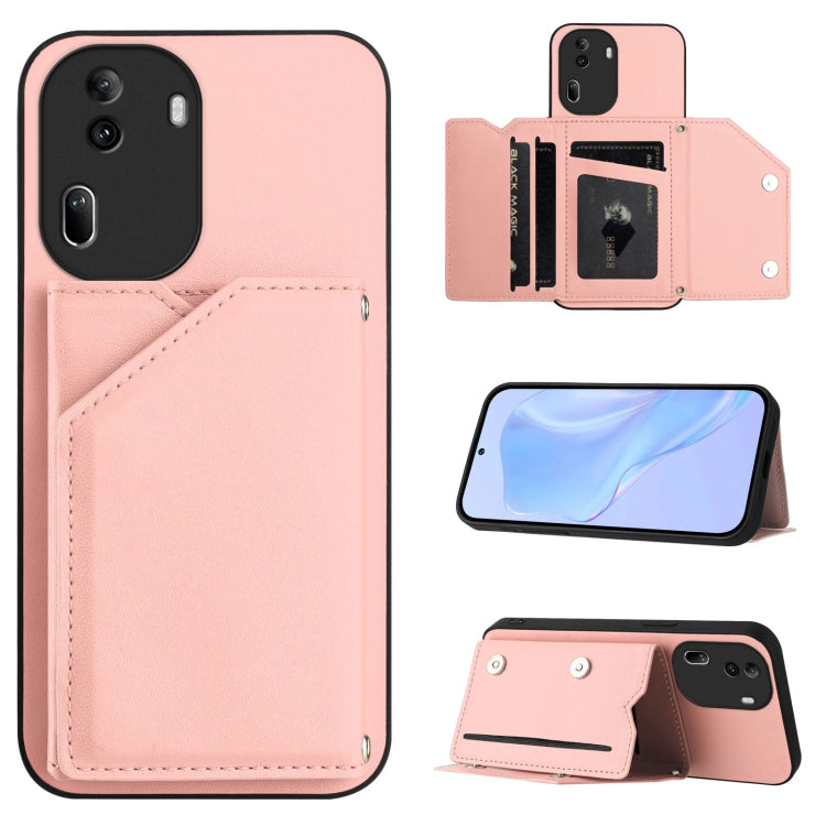 Pink phone case with card slots and wrist strap, flip wallet cover