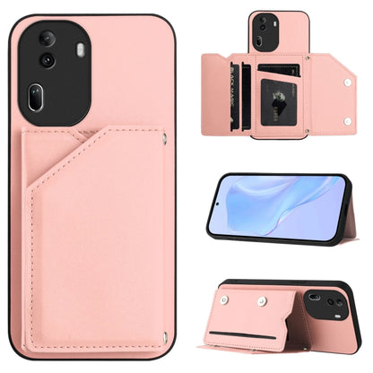 Pink phone case with card slots and wrist strap, flip wallet cover