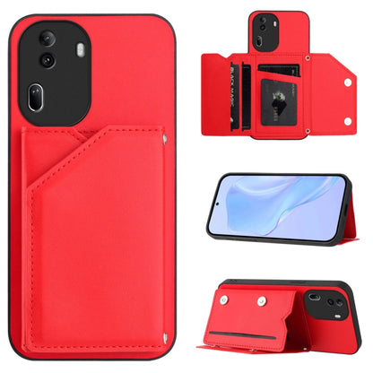 Red phone case with card slots and wrist strap, flip wallet cover