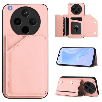 Leather-style phone case with four card slots and wrist strap, pink