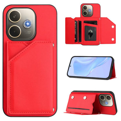 Skin Feel phone case with four card slots and wrist strap, red leather-style cover