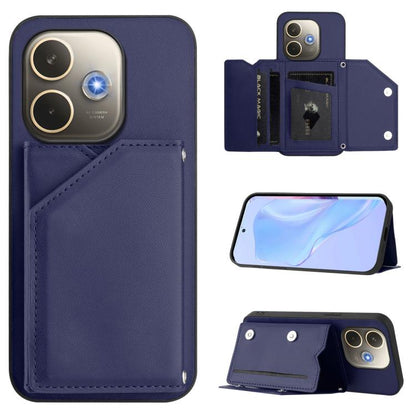 Skin Feel phone case with four card slots and wrist strap, dark blue leather-style cover