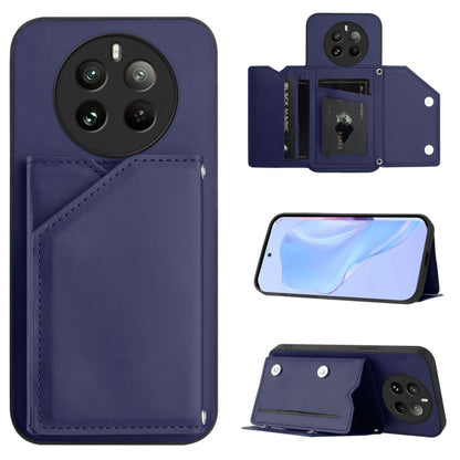 Blue phone case with 4 card slots and wrist strap, folio wallet style