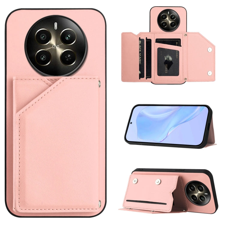 Pink phone case with 4 card slots and wrist strap, folio wallet style