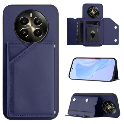 Navy blue phone case with 4 card slots and wrist strap, folio wallet style