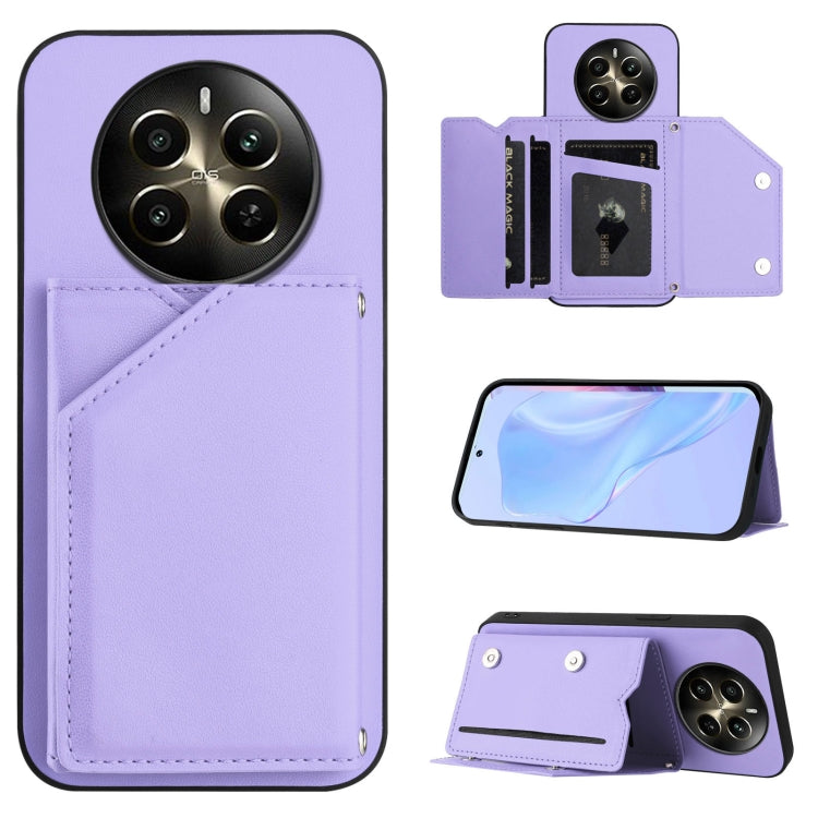 Lilac purple phone case with 4 card slots and wrist strap, folio wallet style
