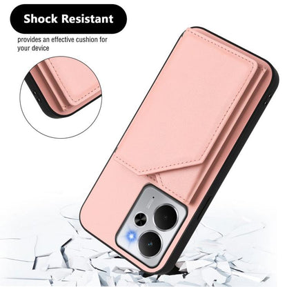 Pink wallet-style phone case with four card slots, folio cover and raised camera cutouts