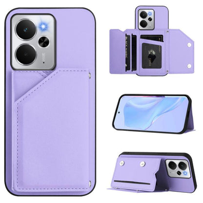 Purple leather-style phone case with four card slots and wrist strap, wallet flip cover