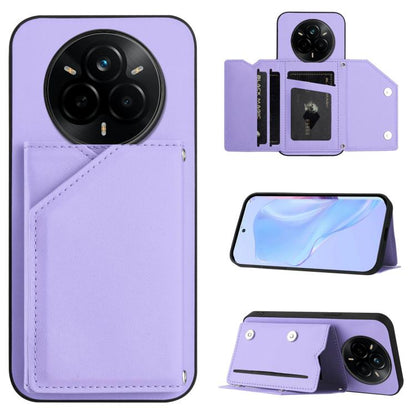 Purple phone case with four card slots and wrist strap, wallet-style flip cover
