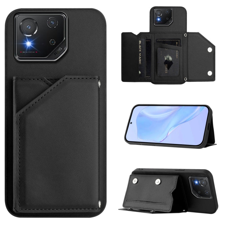 Skin Feel Four Card Slots Phone Case with Wrist Strap, For Asus ROG Phone 8, For Asus ROG Phone 8 Pro