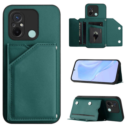 Leather-style phone case with wrist strap and four card slots, deep teal