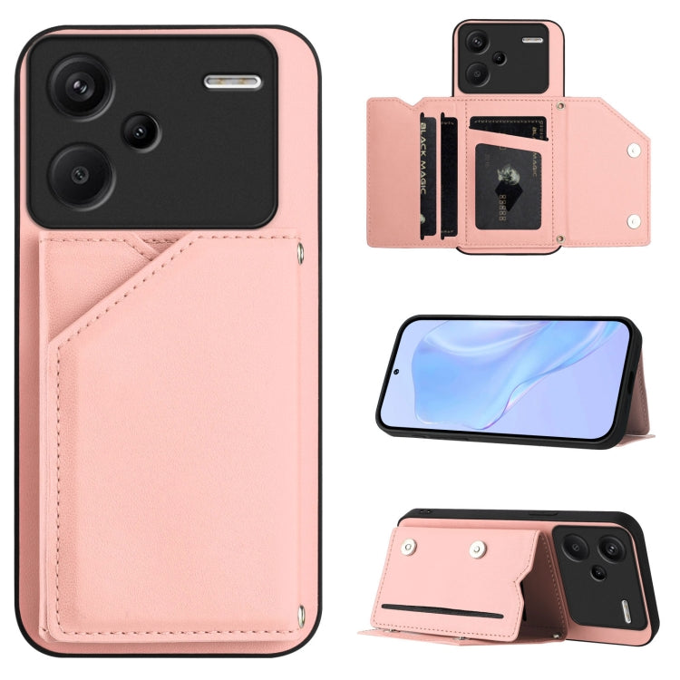 Skin Feel Four Card Slots Phone Case with Wrist Strap, For Redmi Turbo 4 Pro / Poco F7, For Redmi A5 4G 171.7mm / Poco C71, For Redmi Note 13R / Redmi 13, For Redmi A3 4G Global, For Redmi Note 13 Pro 4G Global, For Redmi Note 13 4G Global             ...