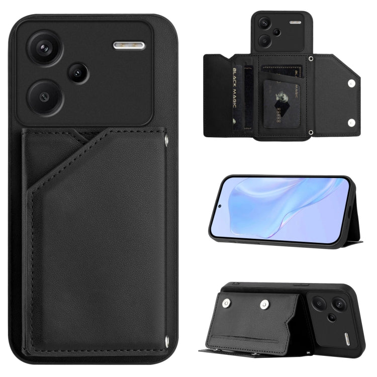 Skin Feel Four Card Slots Phone Case with Wrist Strap, For Redmi Turbo 4 Pro / Poco F7, For Redmi A5 4G 171.7mm / Poco C71, For Redmi Note 13R / Redmi 13, For Redmi A3 4G Global, For Redmi Note 13 Pro 4G Global, For Redmi Note 13 4G Global             ...