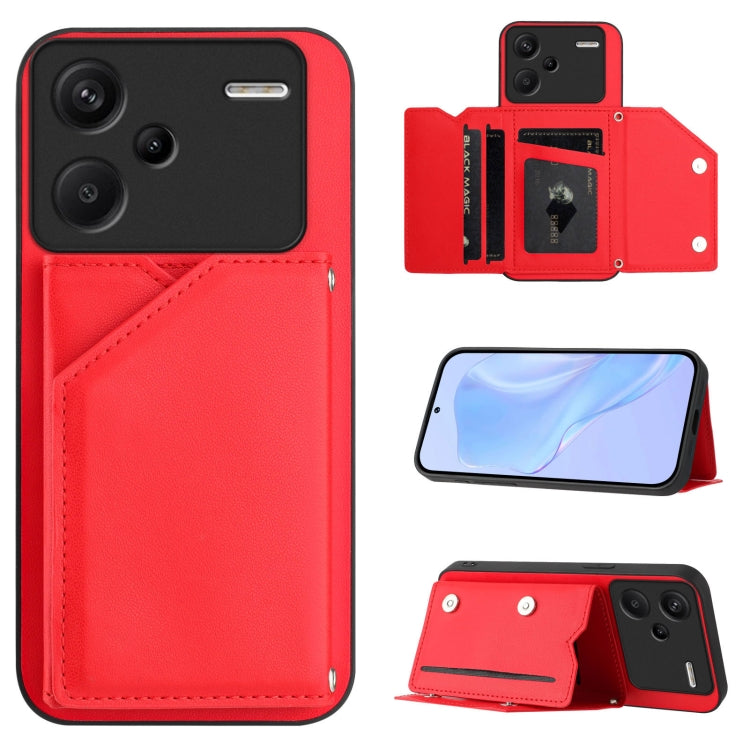 Skin Feel Four Card Slots Phone Case with Wrist Strap, For Redmi Turbo 4 Pro / Poco F7, For Redmi A5 4G 171.7mm / Poco C71, For Redmi Note 13R / Redmi 13, For Redmi A3 4G Global, For Redmi Note 13 Pro 4G Global, For Redmi Note 13 4G Global             ...