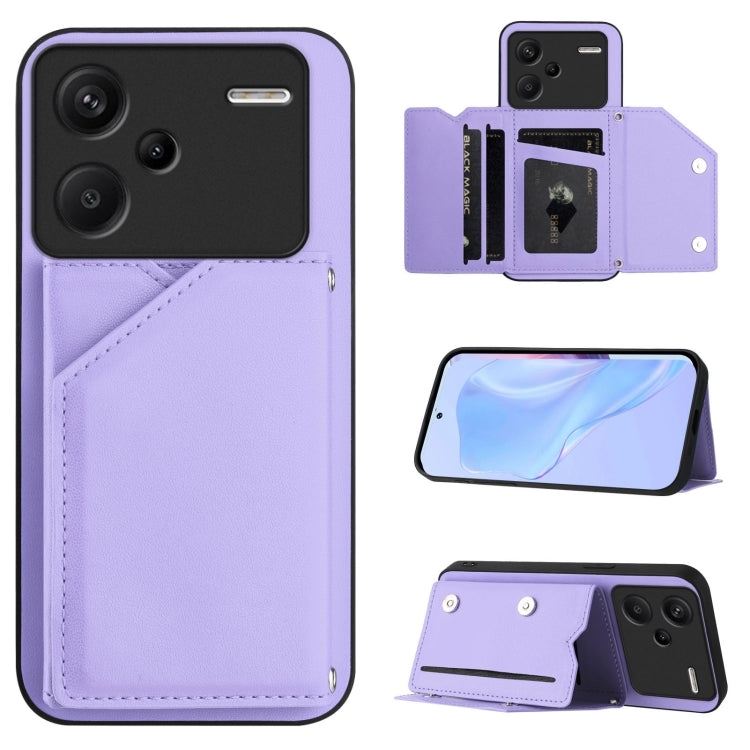 Skin Feel Four Card Slots Phone Case with Wrist Strap, For Redmi Turbo 4 Pro / Poco F7, For Redmi A5 4G 171.7mm / Poco C71, For Redmi Note 13R / Redmi 13, For Redmi A3 4G Global, For Redmi Note 13 Pro 4G Global, For Redmi Note 13 4G Global             ...