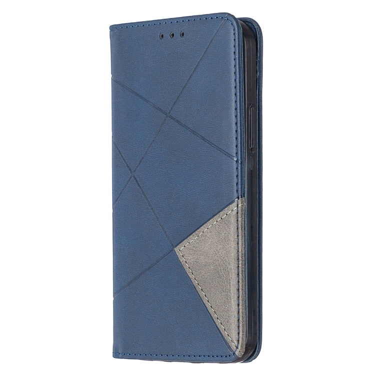 Blue rhombus-textured magnetic leather phone case with horizontal flip cover