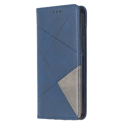 Blue rhombus-textured magnetic leather phone case with horizontal flip cover