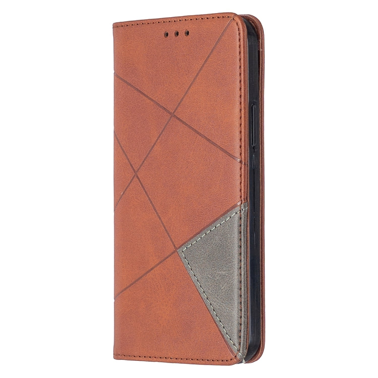 Brown rhombus-textured magnetic leather phone case with horizontal flip cover