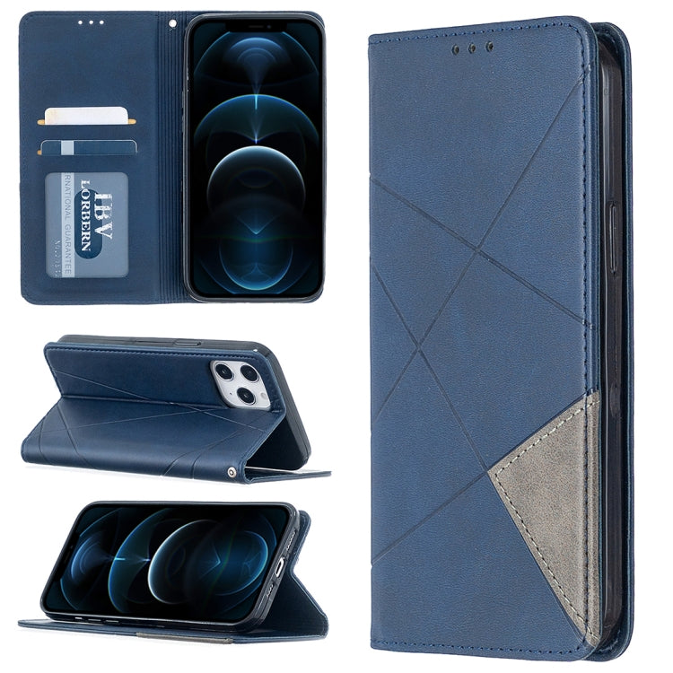 Blue rhombus-texture magnetic flip leather phone case with card slots