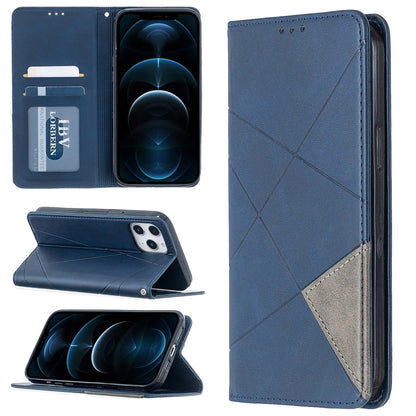 Blue rhombus-texture magnetic flip leather phone case with card slots