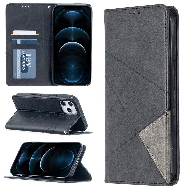 Grey rhombus-textured magnetic leather phone case with card slots and flip cover