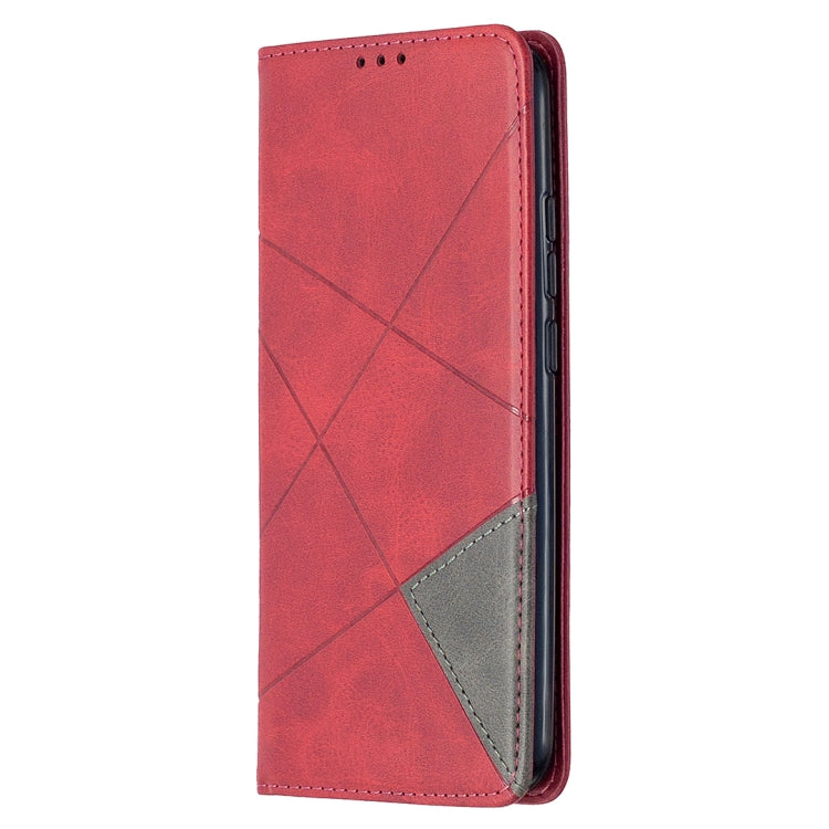 Red flip phone case with diamond texture and side button cutouts