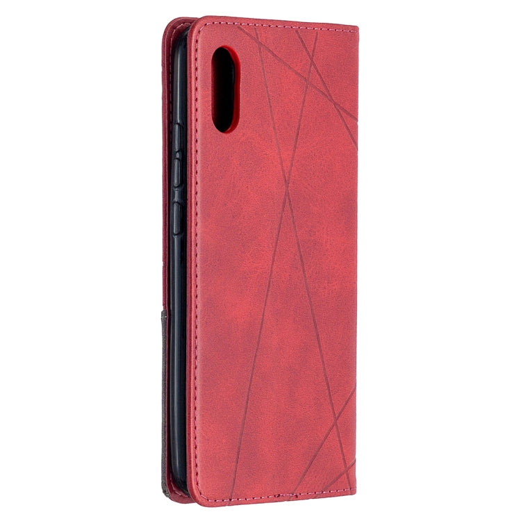 Red leather-style flip phone case with diamond rhombus texture