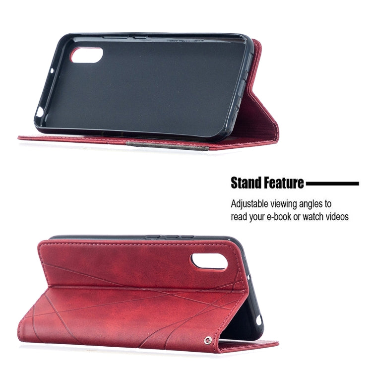 Red wallet flip phone case with stand feature and card holder flap