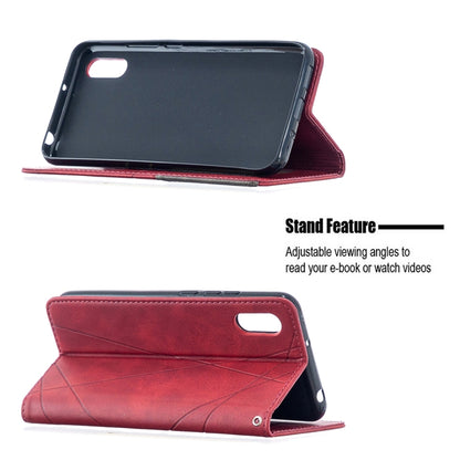Red wallet flip phone case with stand feature and card holder flap