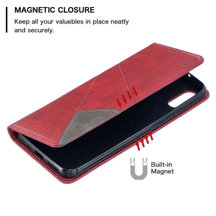 Red flip phone case with built-in magnet for secure magnetic closure