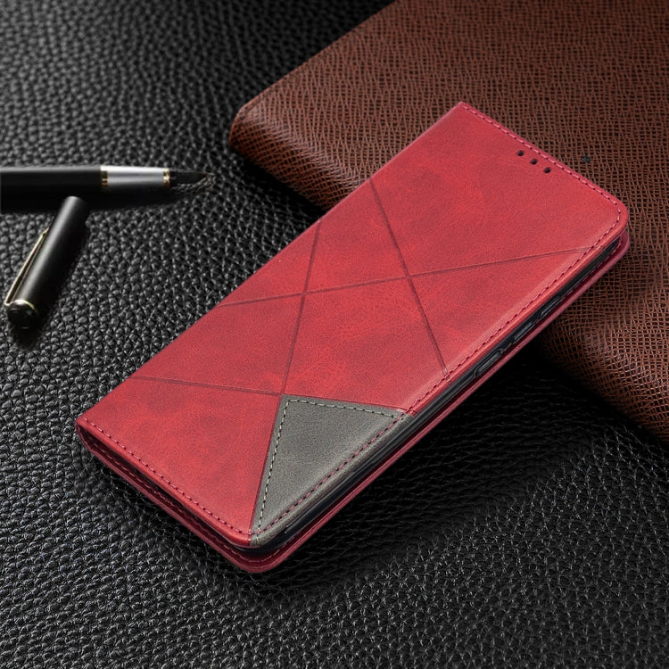 Red flip phone case with diamond textured finish and card holder panel