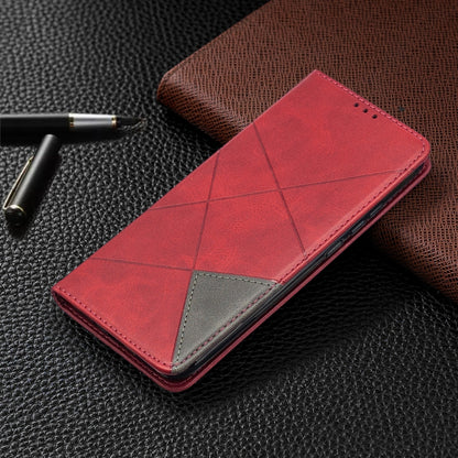 Red flip phone case with diamond textured finish and card holder panel